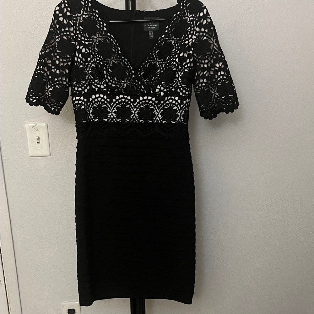 Adrianna Papell Black Lace Midi Dress